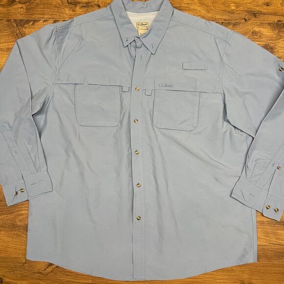 Vintage‎ LL Bean Mens XXL Fishing Vented Long Sleeve Baby Blue Shirt READ - Picture 1 of 7